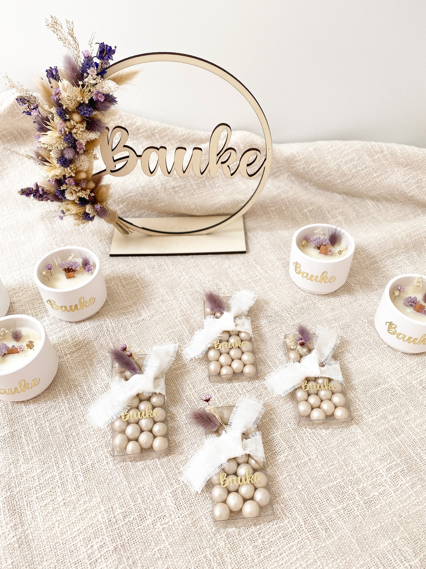 Boîte transparente de boules de biscuit avec nom