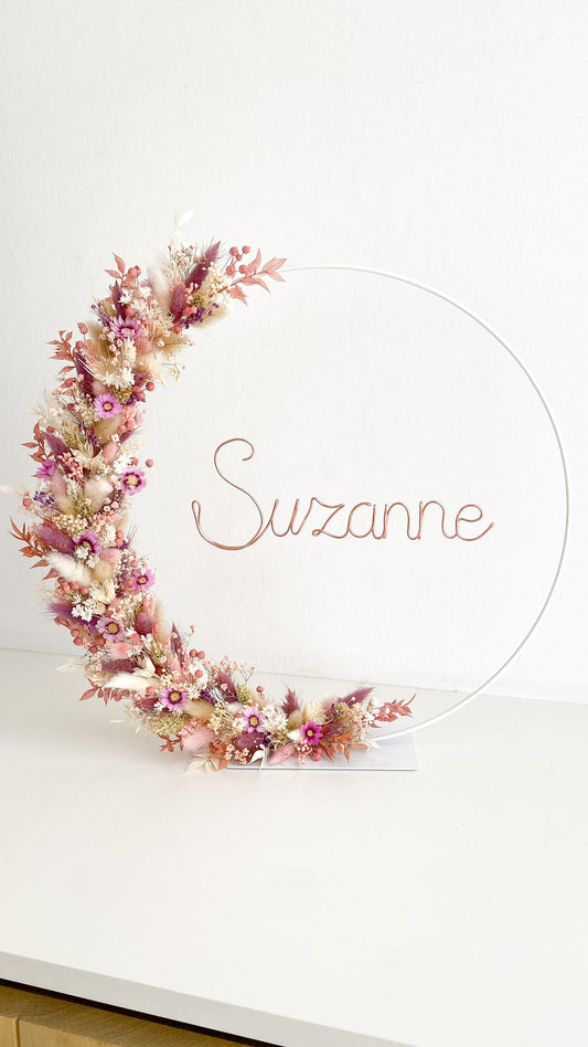 Droogbloemenhoepel naamhoepel met naam in ijzerdraad