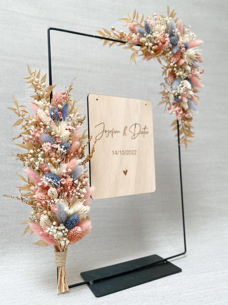 Droogbloemen rechthoek met houten tekst