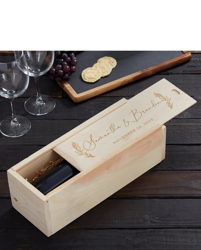 Houten wijndoos met naam